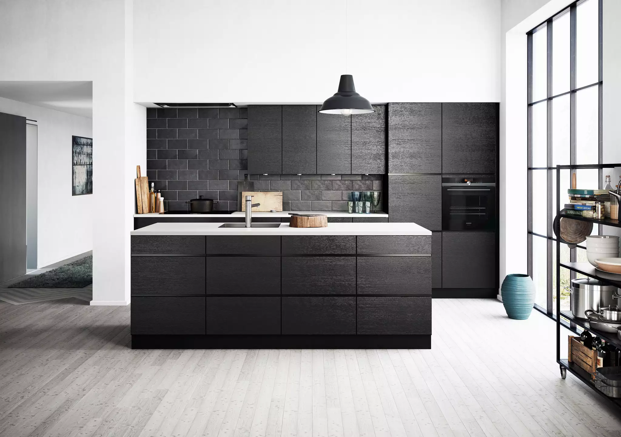 KVIK Designküche mit Kücheninsel mano Holz schwarz